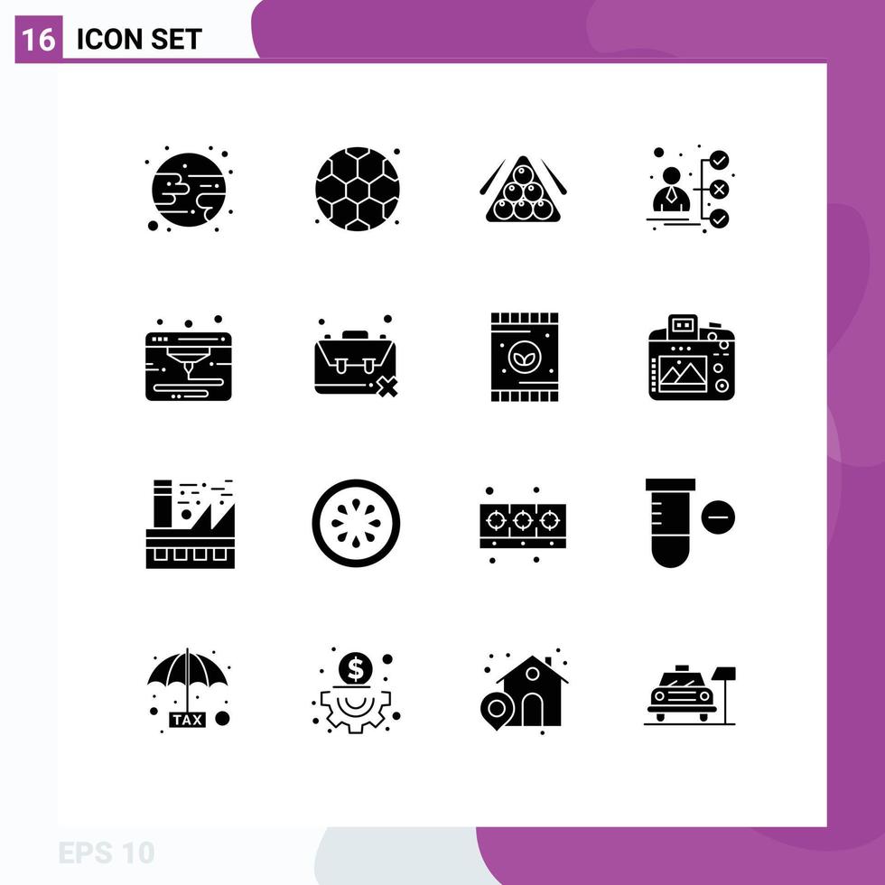 Editable Vector Line Pack of 16 Simple Solid Glyphs of printer internet sport candidate career Editable Vector Design Elements