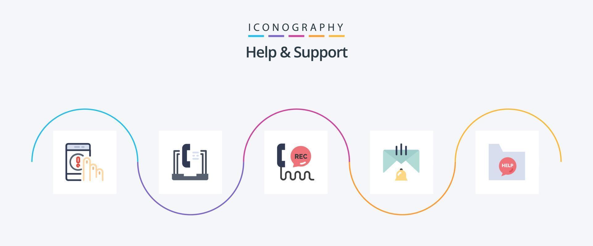 Help And Support Flat 5 Icon Pack Including contact. bell. laptop. help. communication vector