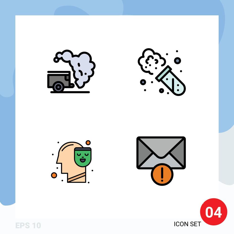 Mobile Interface Filledline Flat Color Set of 4 Pictograms of dump happy pollution laboratory alert Editable Vector Design Elements