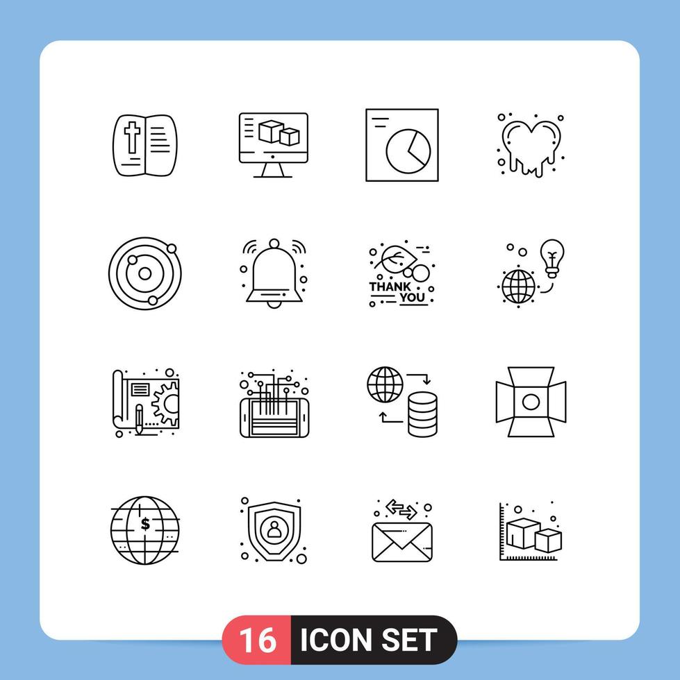Modern Set of 16 Outlines and symbols such as alert galaxy analytics astronomy crazy love Editable Vector Design Elements