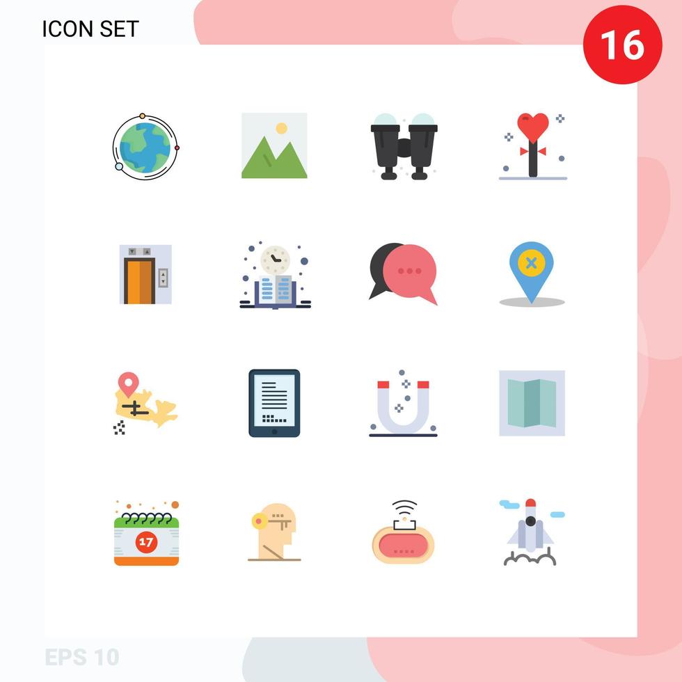 conjunto de 16 iconos de interfaz de usuario modernos signos de símbolos para stick heart interior event travel paquete editable de elementos creativos de diseño de vectores