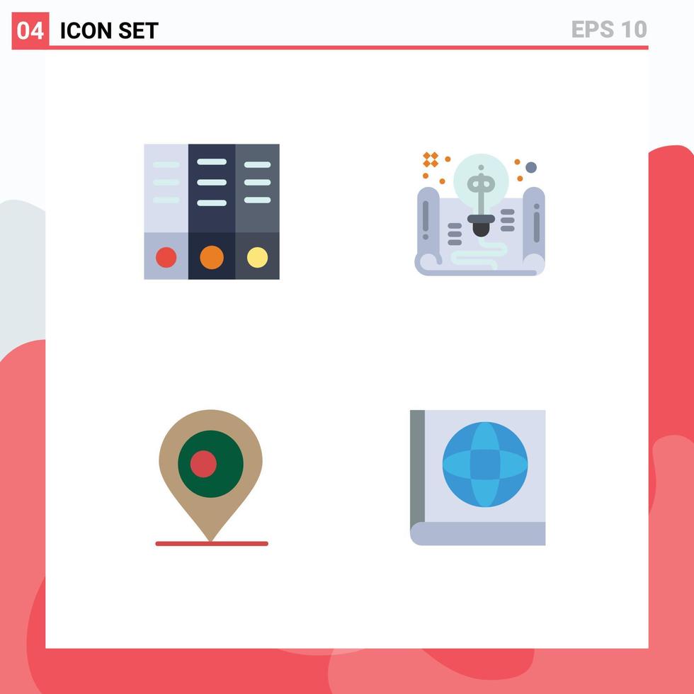 Set of 4 Modern UI Icons Symbols Signs for archive map creative form map Editable Vector Design Elements