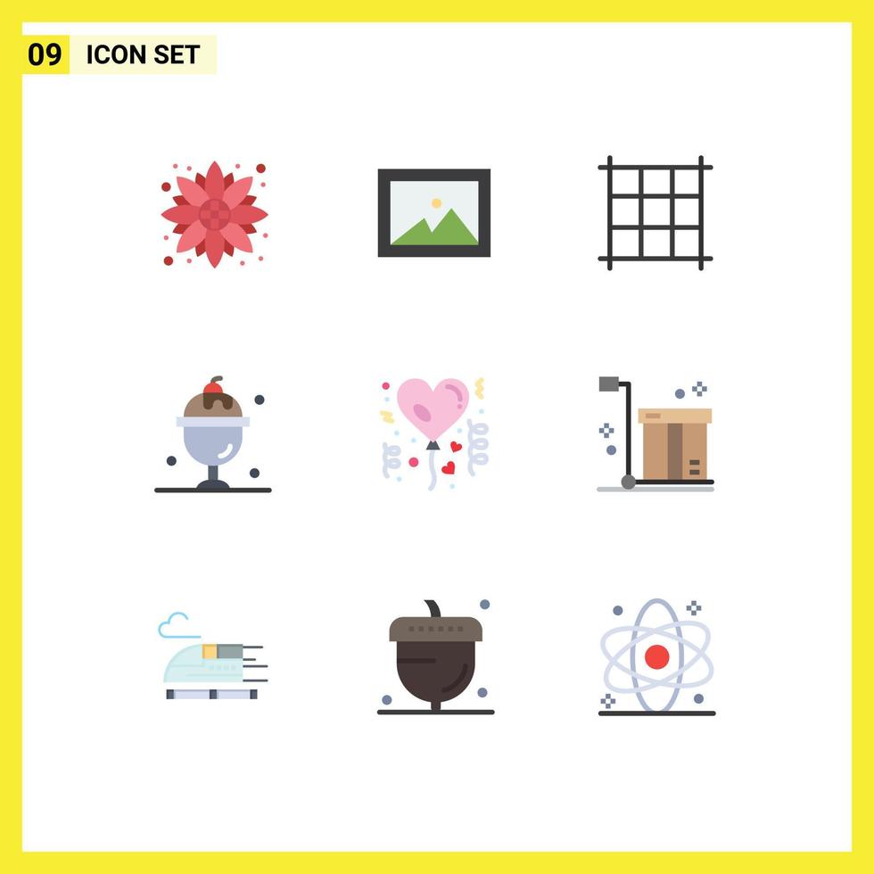 Group of 9 Flat Colors Signs and Symbols for cart celebration food love affection Editable Vector Design Elements