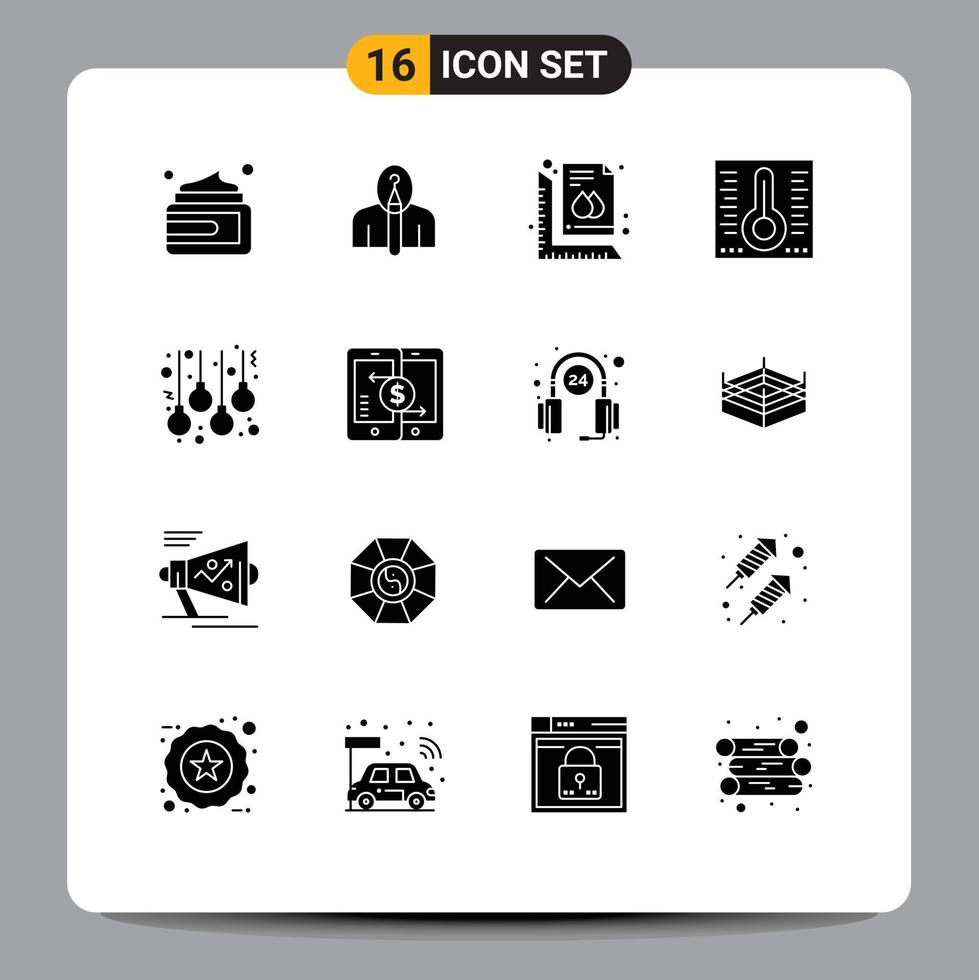 16 Universal Solid Glyphs Set for Web and Mobile Applications accessories temperature creative mercury print Editable Vector Design Elements