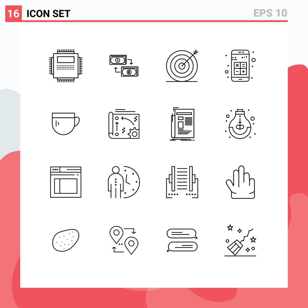 Set of 16 Commercial Outlines pack for app target euro marketing creative Editable Vector Design Elements