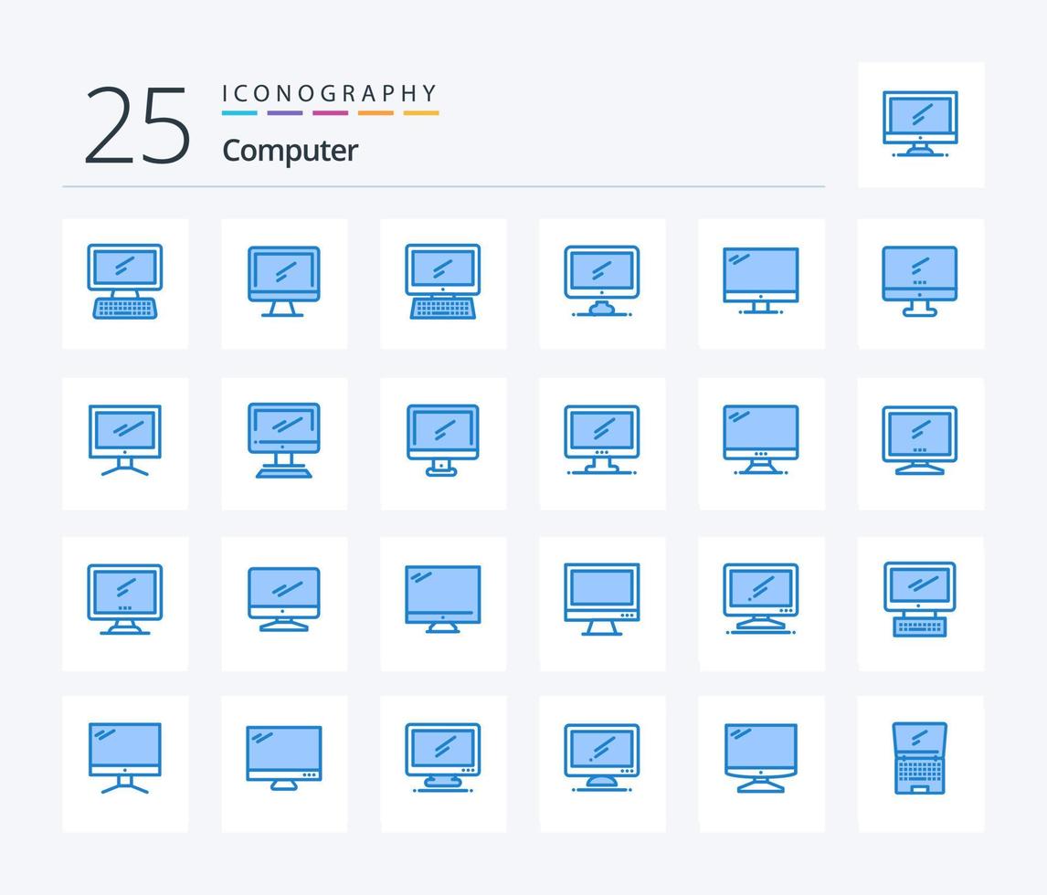 paquete de iconos de color azul de 25 computadoras que incluye . capa 1. imac. voltear. dispositivo vector