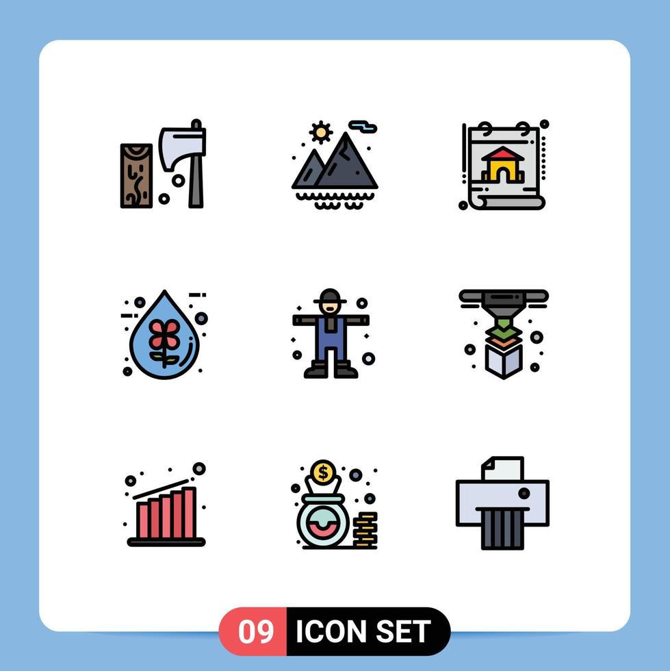 Filledline Flat Color Pack of 9 Universal Symbols of character ecofriendly calendar eco bio Editable Vector Design Elements