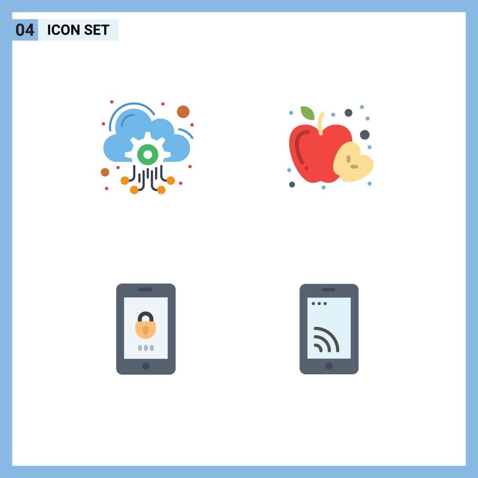 Group of 4 Modern Flat Icons Set for cloud lock services fruit security Editable Vector Design Elements