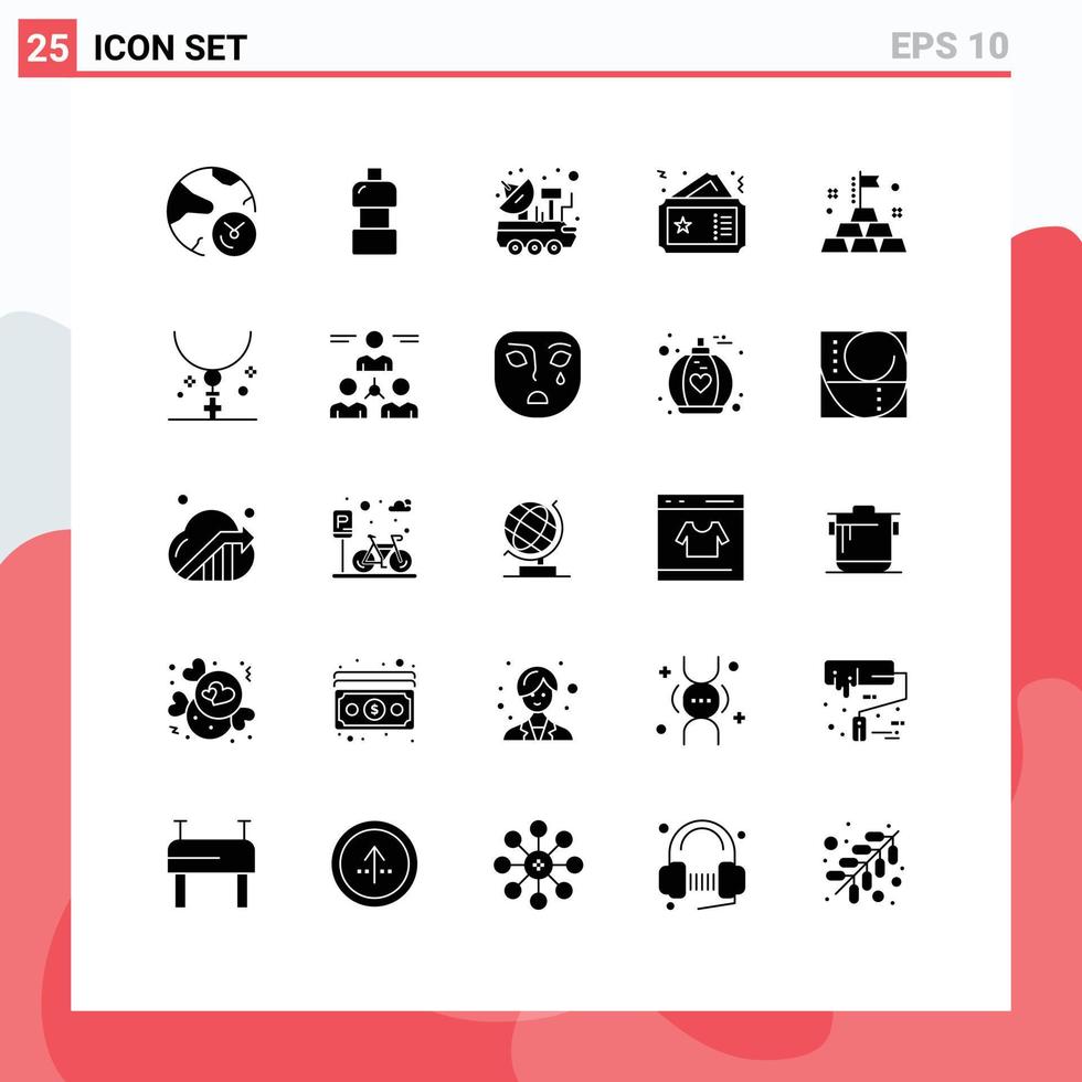 grupo de símbolos de iconos universales de 25 glifos sólidos modernos de elementos de diseño de vectores editables de espacio de pase de coche de cupón de película