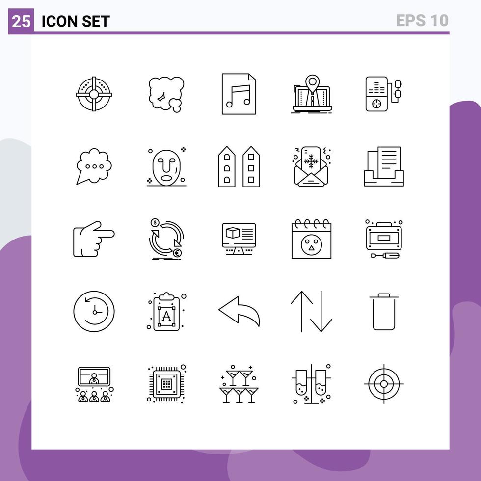 Set of 25 Modern UI Icons Symbols Signs for music gps pollution system navigation Editable Vector Design Elements