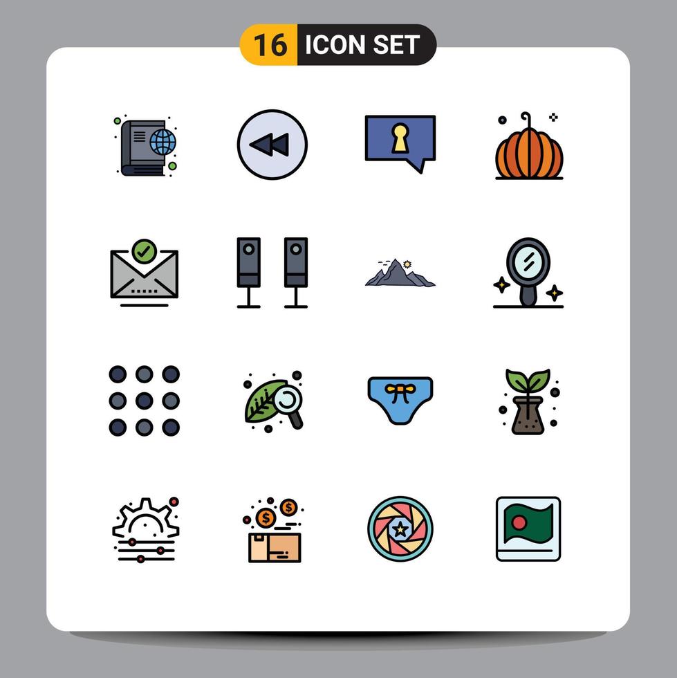 Flat Color Filled Line Pack of 16 Universal Symbols of select email private check mark thanksgiving Editable Creative Vector Design Elements
