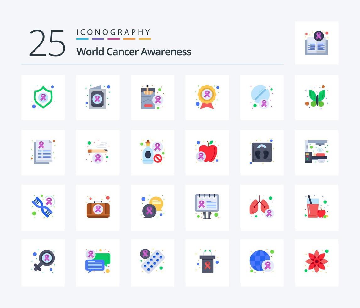paquete de iconos de color plano de 25 de conciencia mundial sobre el cáncer que incluye tableta. enfermedad. salud. causa. cáncer vector