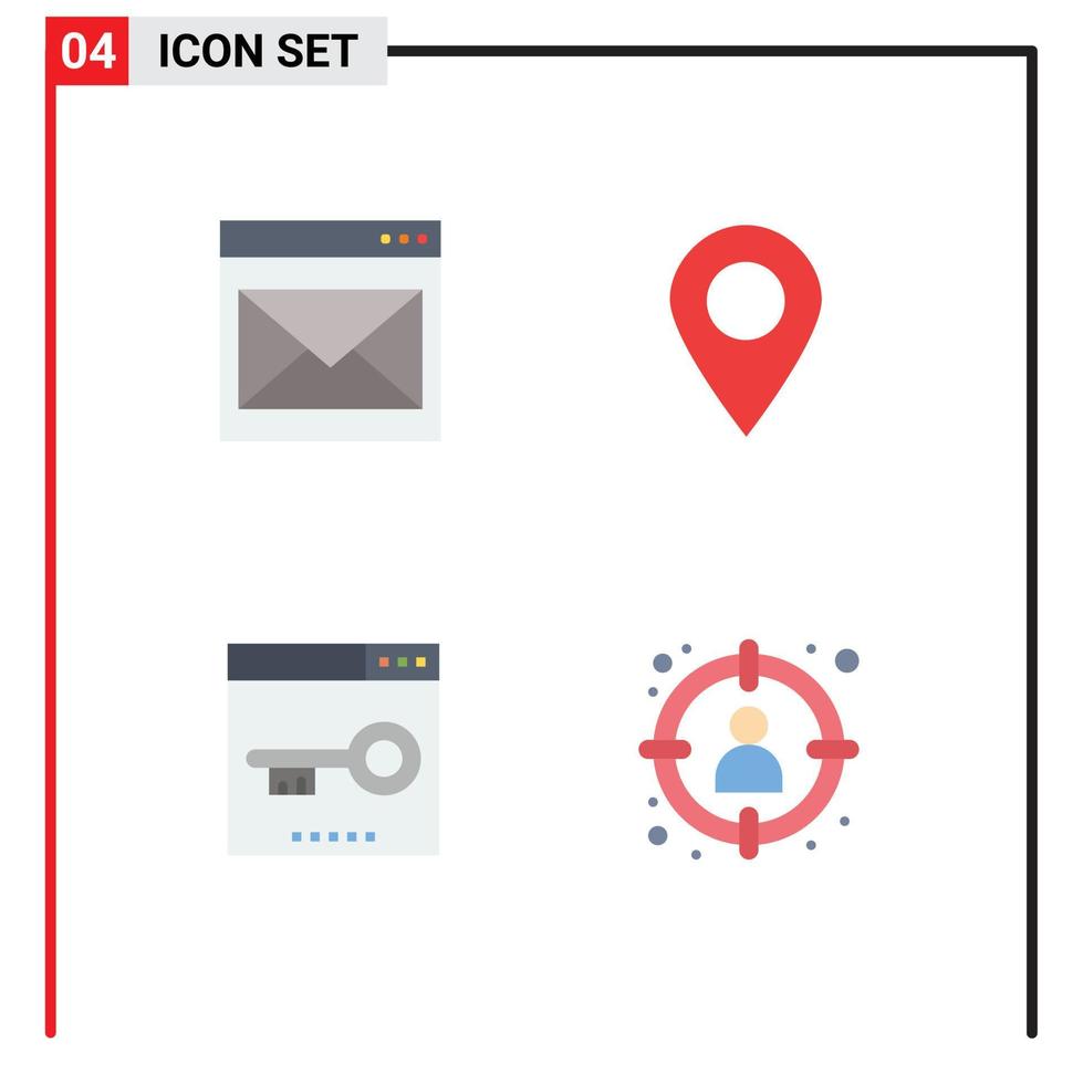 4 paquete de iconos planos de interfaz de usuario de signos y símbolos modernos de ubicación de correo electrónico de pin de comunicación palabras clave elementos de diseño vectorial editables vector
