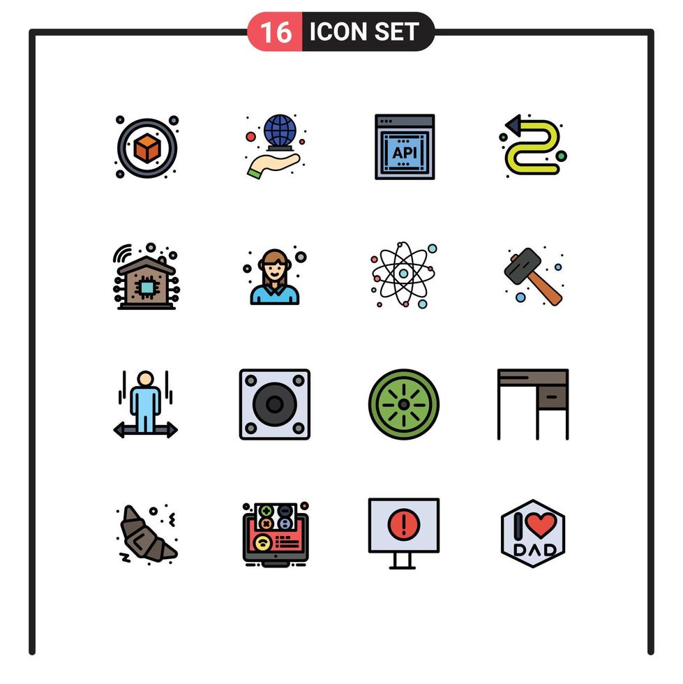 Modern Set of 16 Flat Color Filled Lines Pictograph of technology intelligent api concept left directional Editable Creative Vector Design Elements