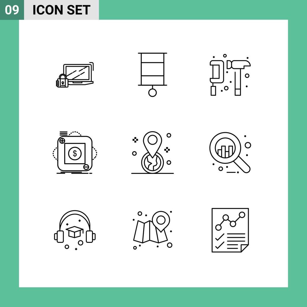 User Interface Pack of 9 Basic Outlines of application store toy purchase gear Editable Vector Design Elements
