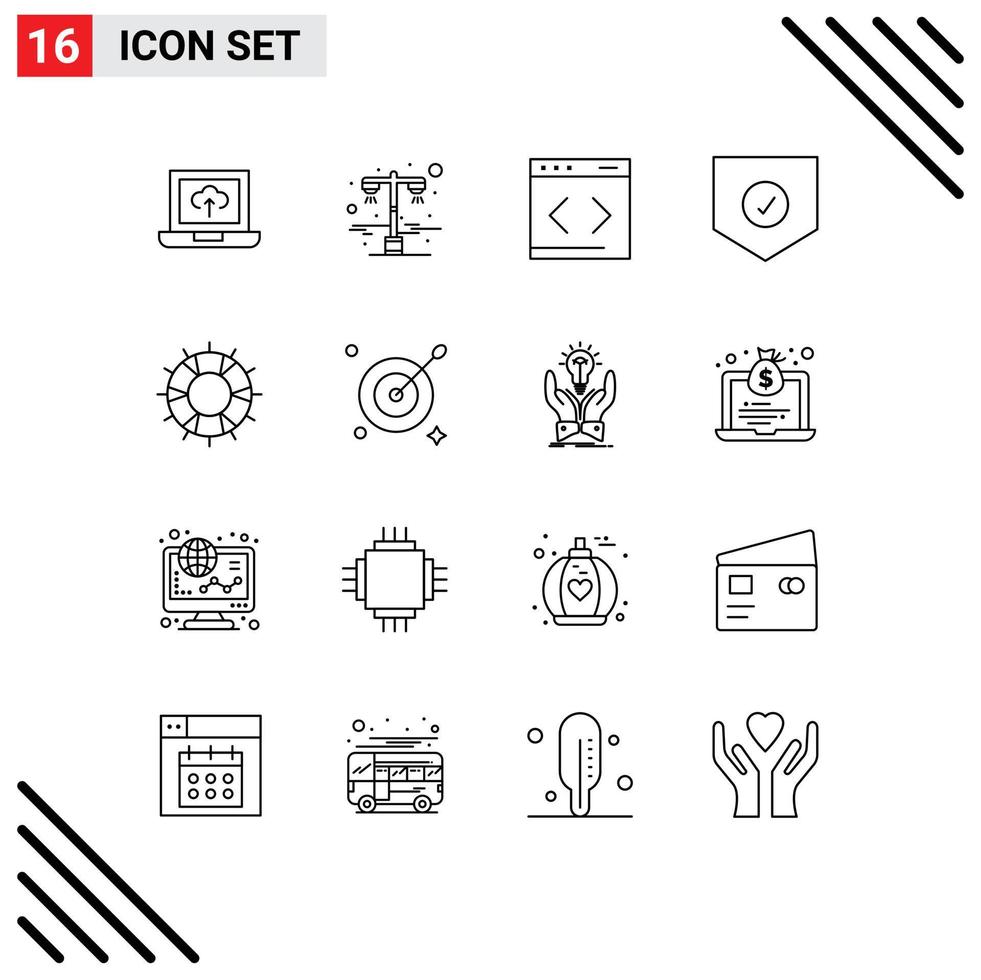 Pictogram Set of 16 Simple Outlines of lifesaver help management shield protect Editable Vector Design Elements