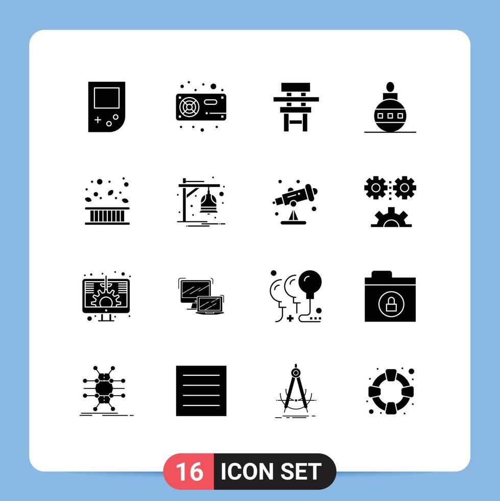 16 Thematic Vector Solid Glyphs and Editable Symbols of area globe chair easter furniture Editable Vector Design Elements