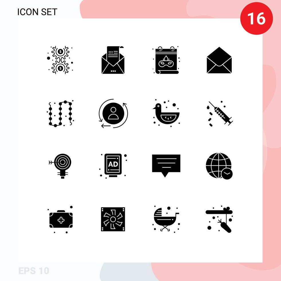 Editable Vector Line Pack of 16 Simple Solid Glyphs of fashion message mail mail sms Editable Vector Design Elements