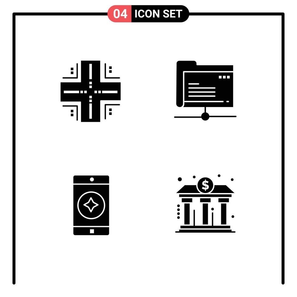 Modern Set of 4 Solid Glyphs and symbols such as computing favorite mobile mainframe folder mobile application Editable Vector Design Elements