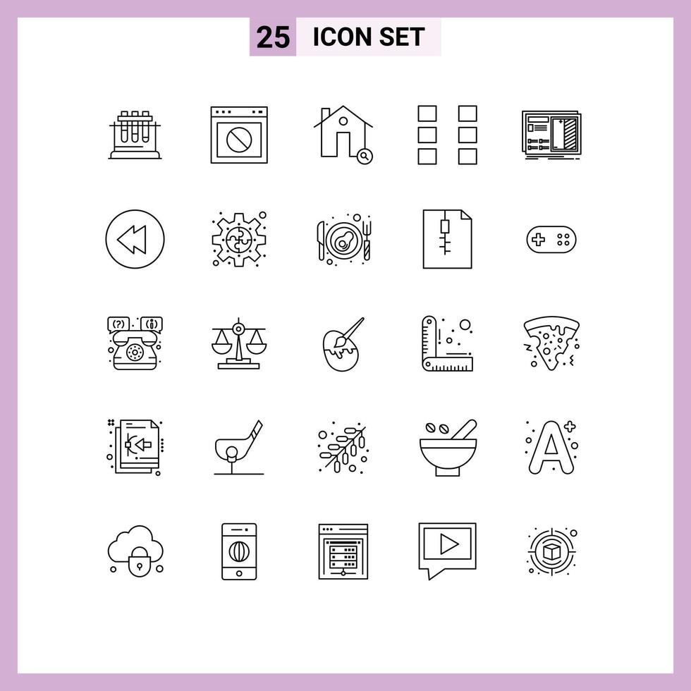 Universal Icon Symbols Group of 25 Modern Lines of wireframe ui website layout house Editable Vector Design Elements