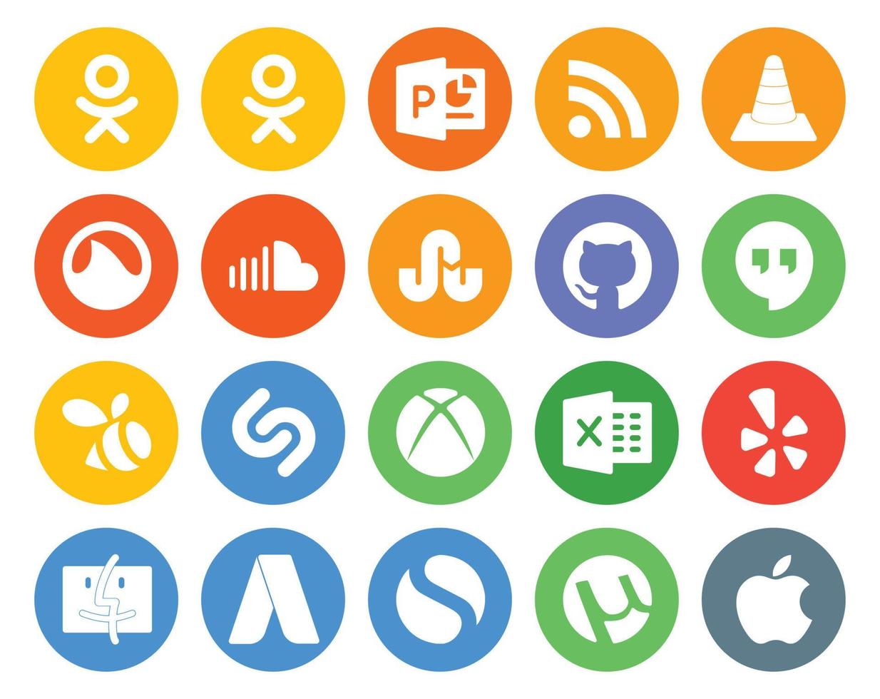 20 paquetes de íconos de redes sociales que incluyen yelp xbox sound shazam hangouts vector