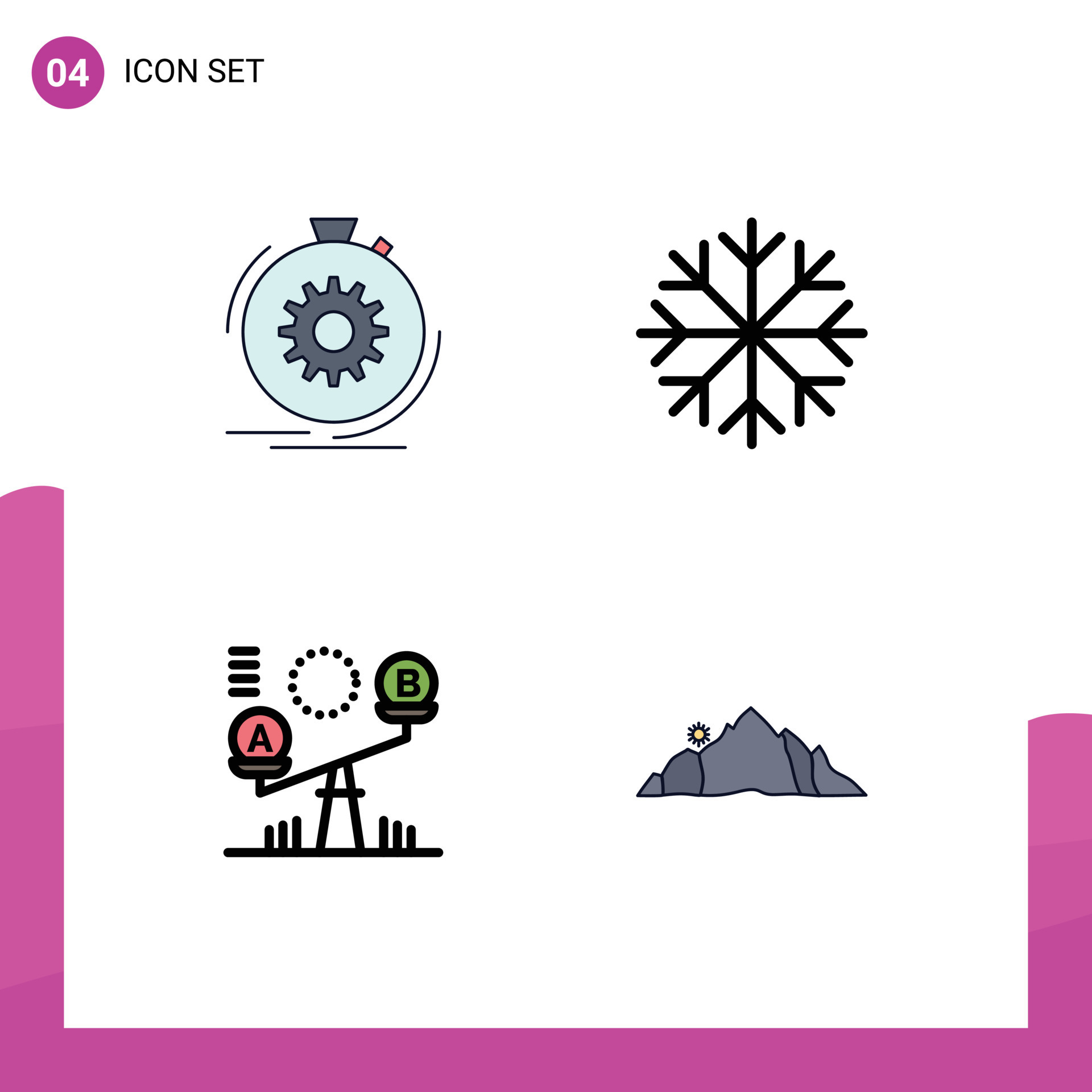 conjunto moderno de 4 colores planos y símbolos de línea de llenado