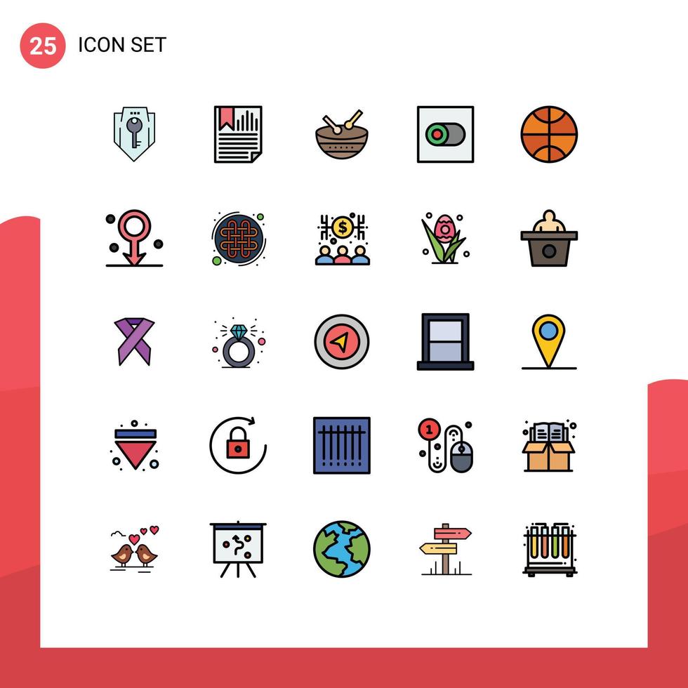 Pack of 25 Modern Filled line Flat Colors Signs and Symbols for Web Print Media such as basketball switch paper control irish Editable Vector Design Elements