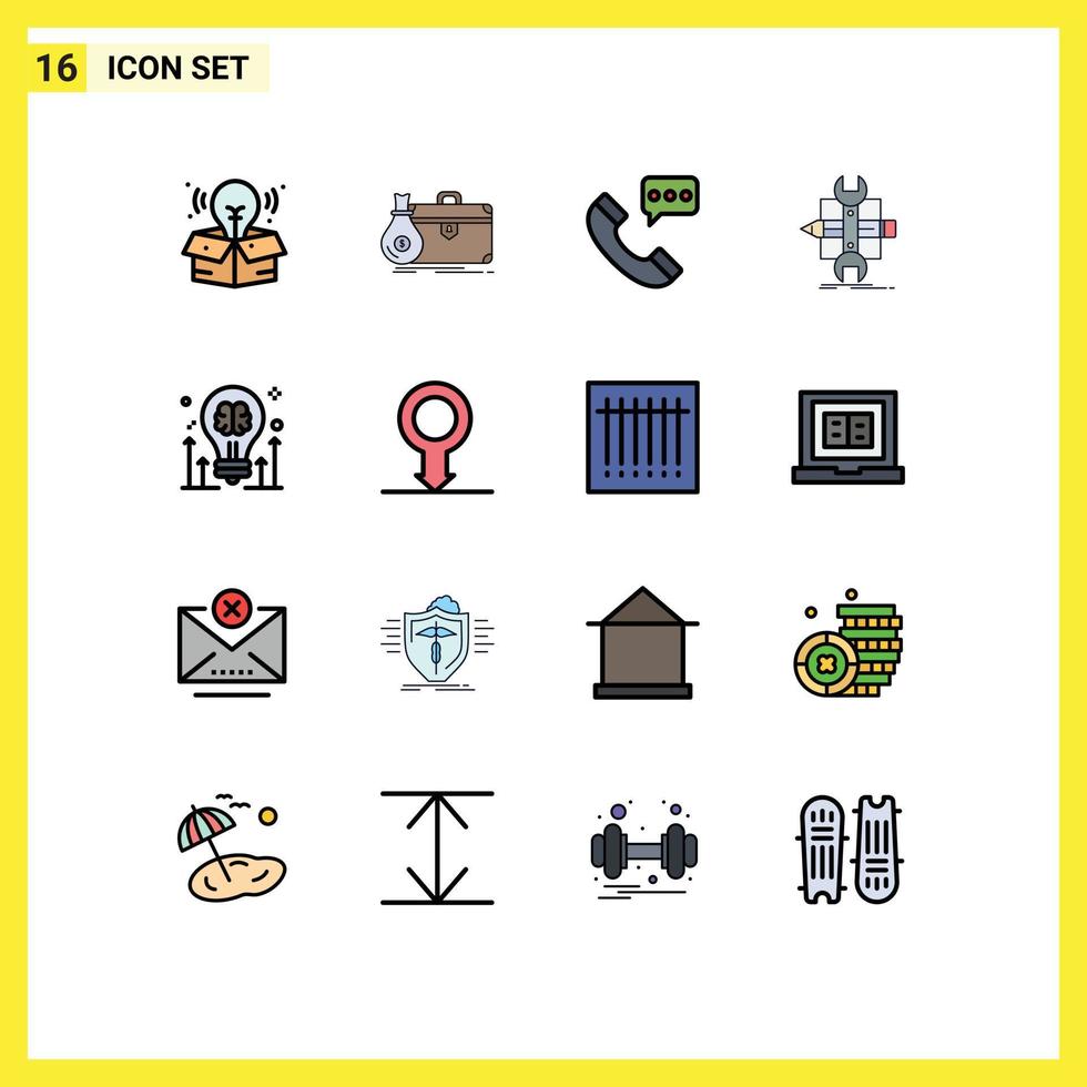 Flat Color Filled Line Pack of 16 Universal Symbols of tools develop call design conversation Editable Creative Vector Design Elements