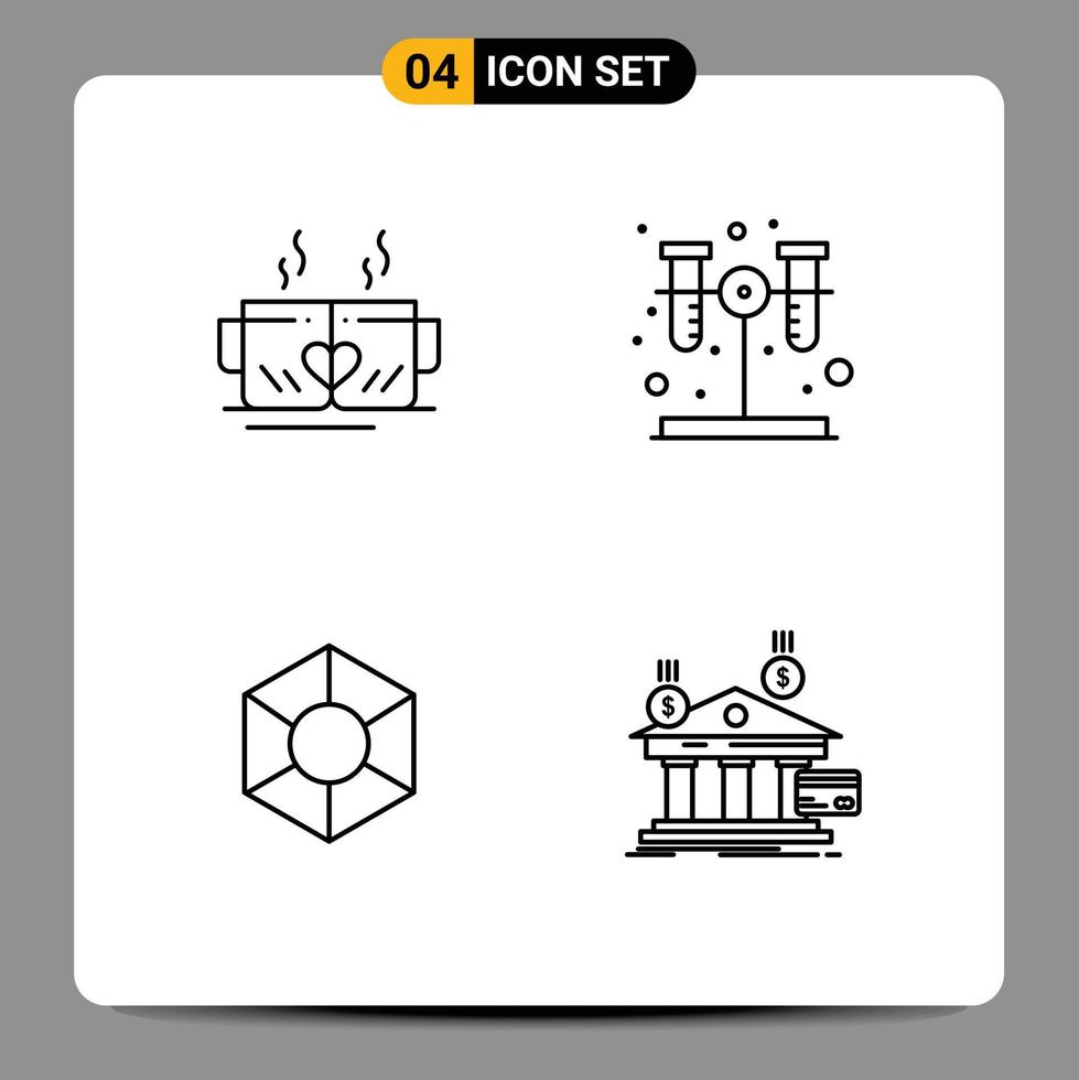 4 Creative Icons Modern Signs and Symbols of tea coin heart test crypto currency Editable Vector Design Elements