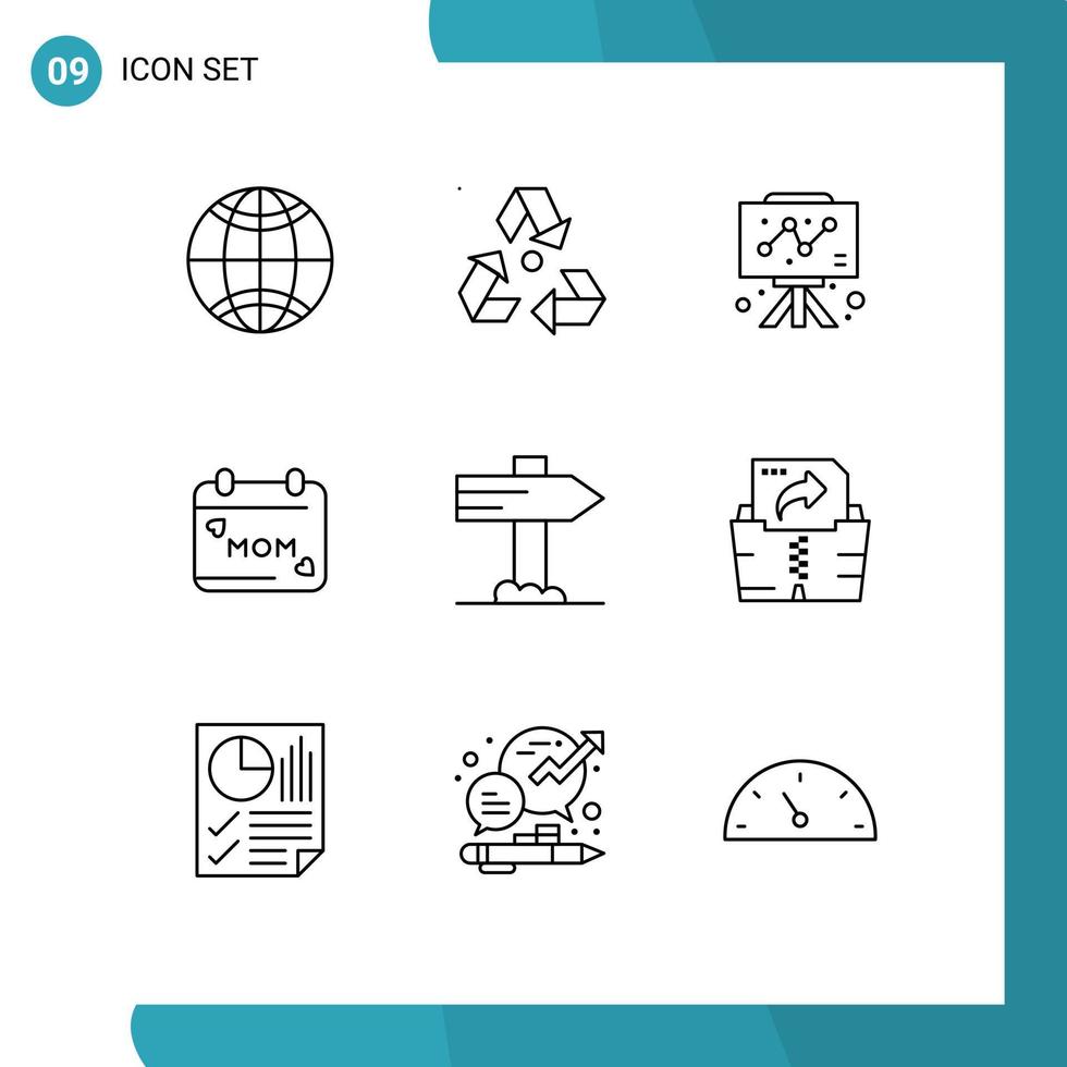 9 User Interface Outline Pack of modern Signs and Symbols of map love board mom calendar Editable Vector Design Elements
