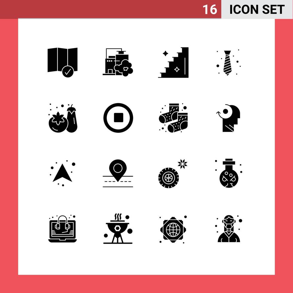 Solid Glyph Pack of 16 Universal Symbols of vegetable shopping stage tie wear Editable Vector Design Elements