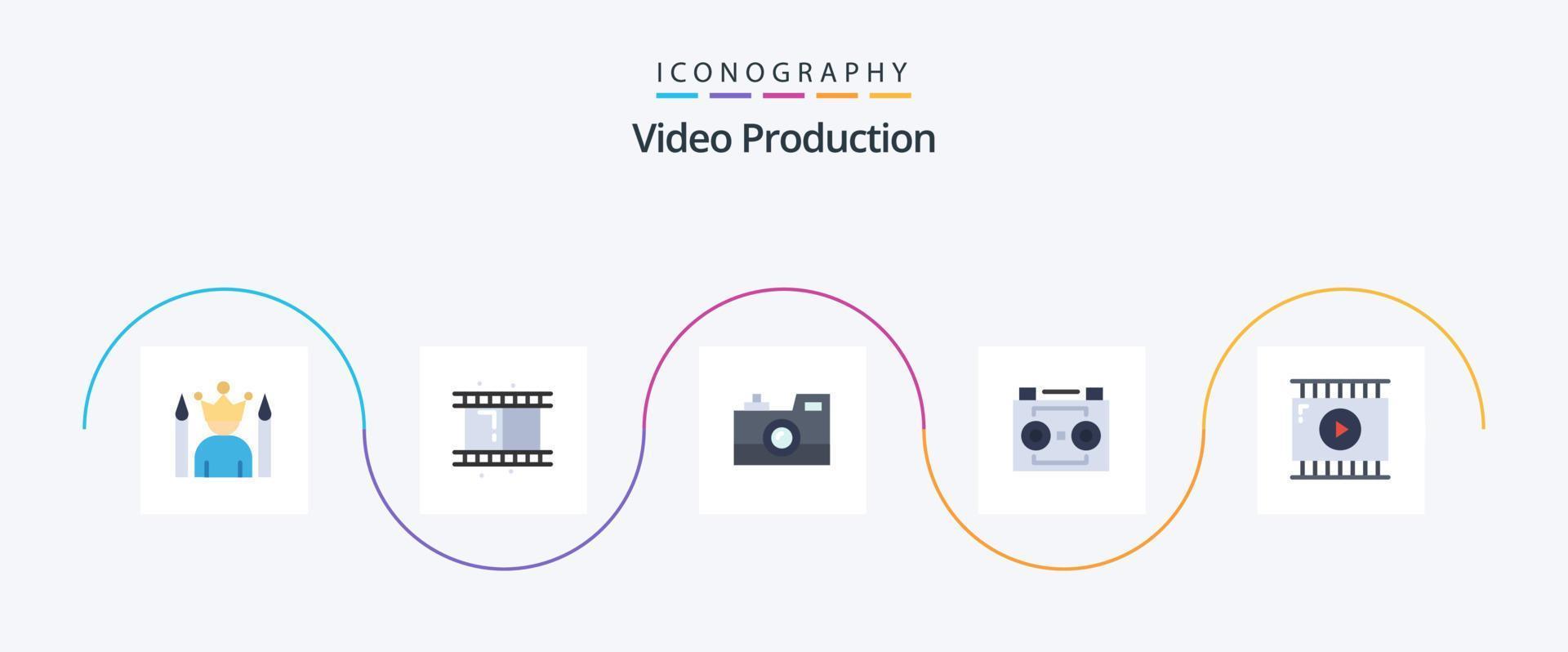 Video Production Flat 5 Icon Pack Including digital recording. audio tape. audio recording. retro camera vector