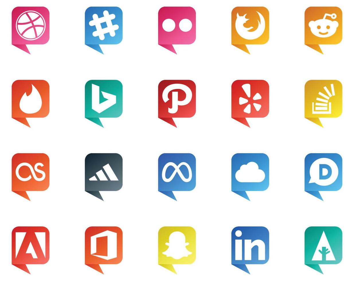 20 logotipo de estilo de burbuja de discurso de redes sociales como pregunta de desbordamiento de meta lastfm bing vector