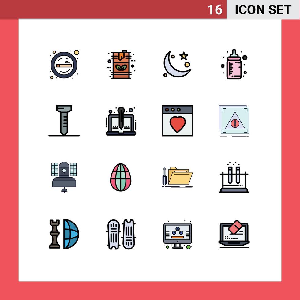 16 concepto de línea llena de color plano para sitios web móviles y aplicaciones pezón combustible para bebés ramadan moon elementos de diseño de vectores creativos editables