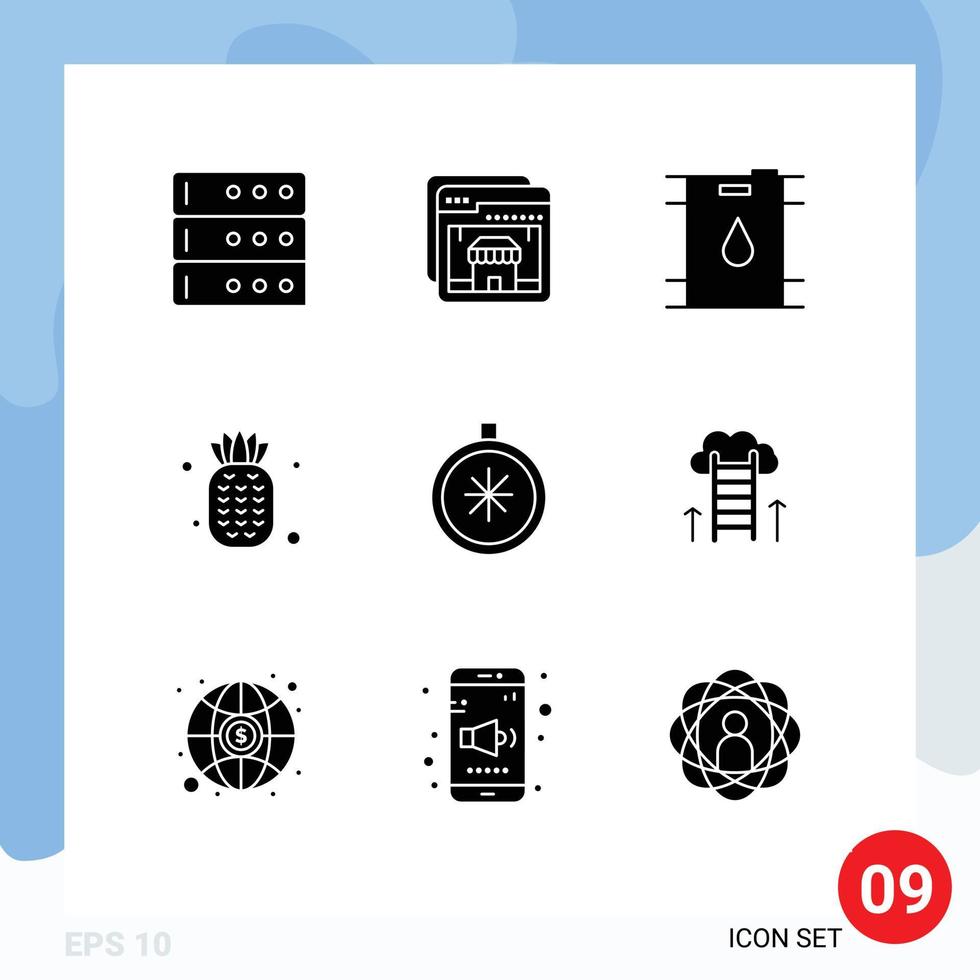 Group of 9 Solid Glyphs Signs and Symbols for career path navigation gasoline direction pineapple Editable Vector Design Elements