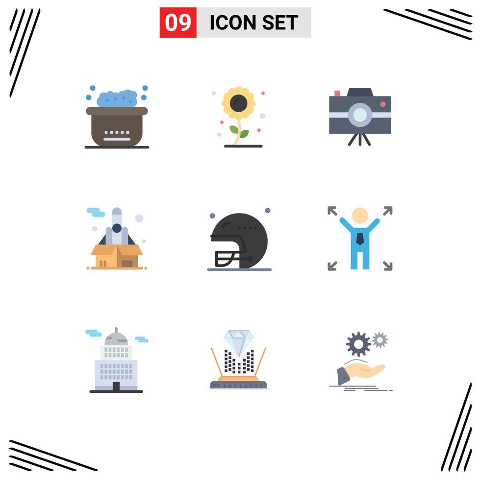 Modern Set of 9 Flat Colors and symbols such as helmet startup camcorder rocket business Editable Vector Design Elements