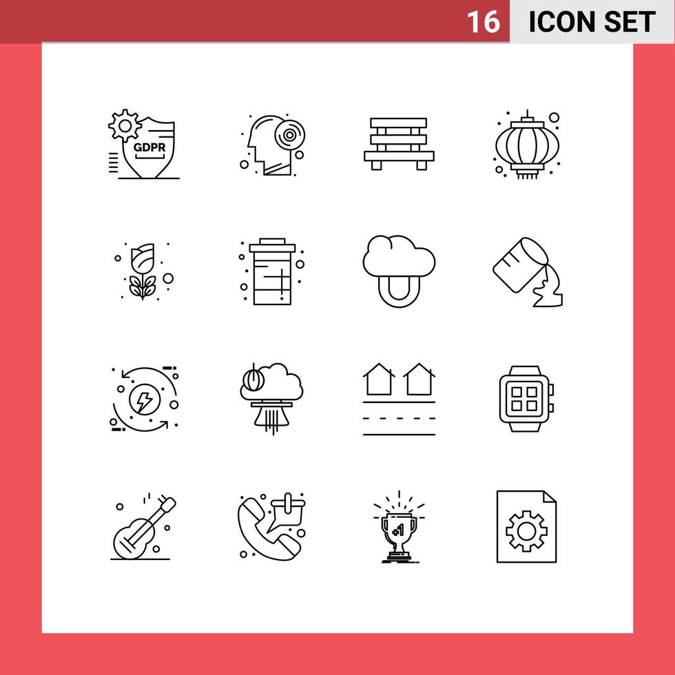 16 Universal Outlines Set for Web and Mobile Applications travel holidays productivity chinese garden Editable Vector Design Elements