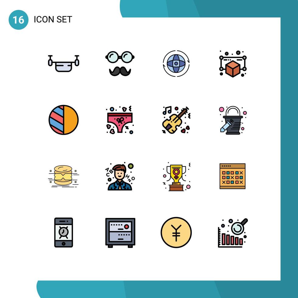 Pack of 16 Modern Flat Color Filled Lines Signs and Symbols for Web Print Media such as point model specs gadget attom Editable Creative Vector Design Elements