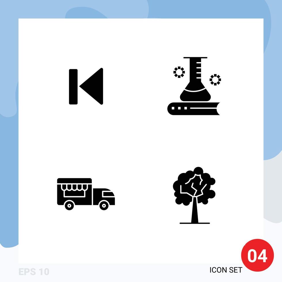 Universal Icon Symbols Group of 4 Modern Solid Glyphs of back scientific media science book shop on wheels Editable Vector Design Elements