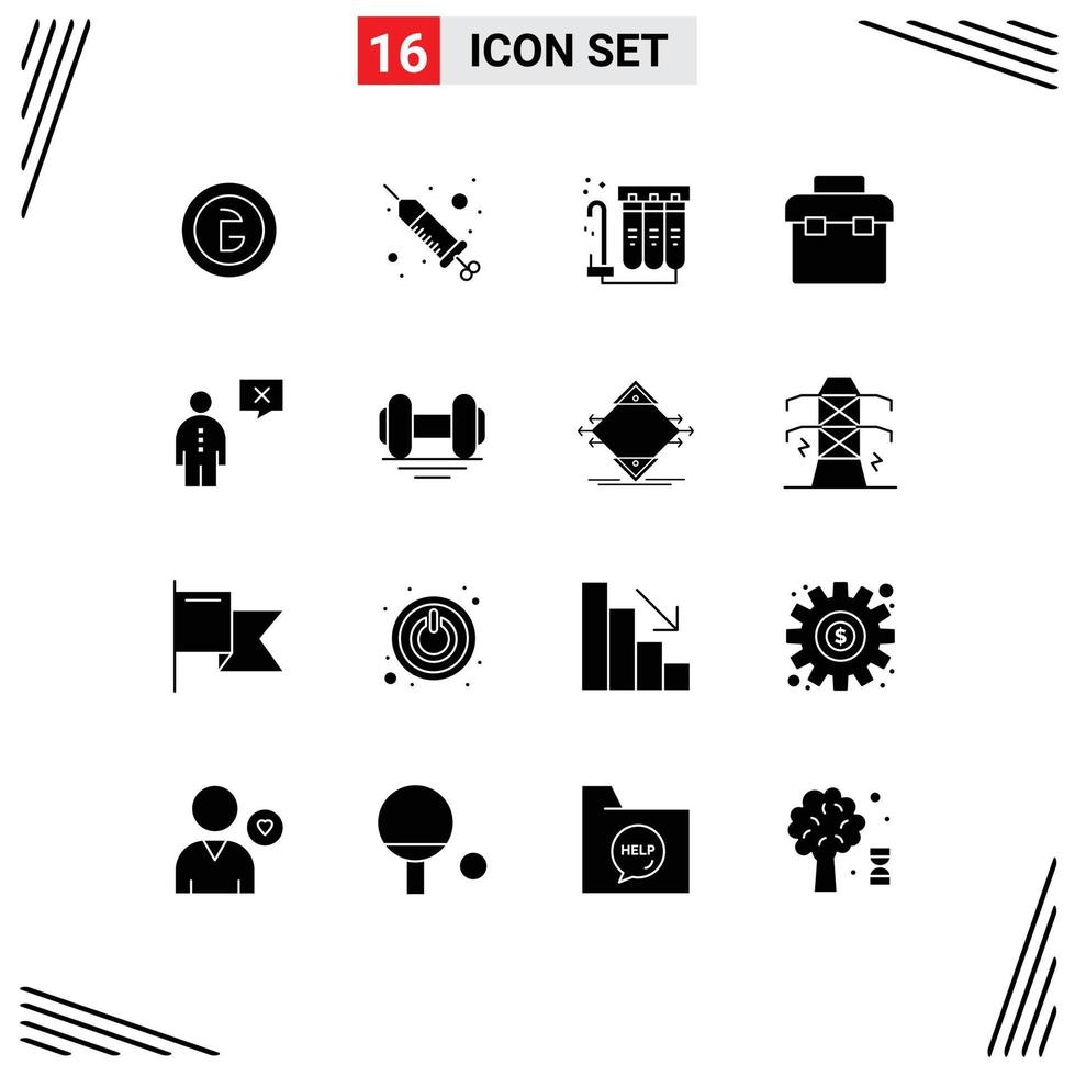 Modern Set of 16 Solid Glyphs Pictograph of business lunchbox spa equipment water Editable Vector Design Elements