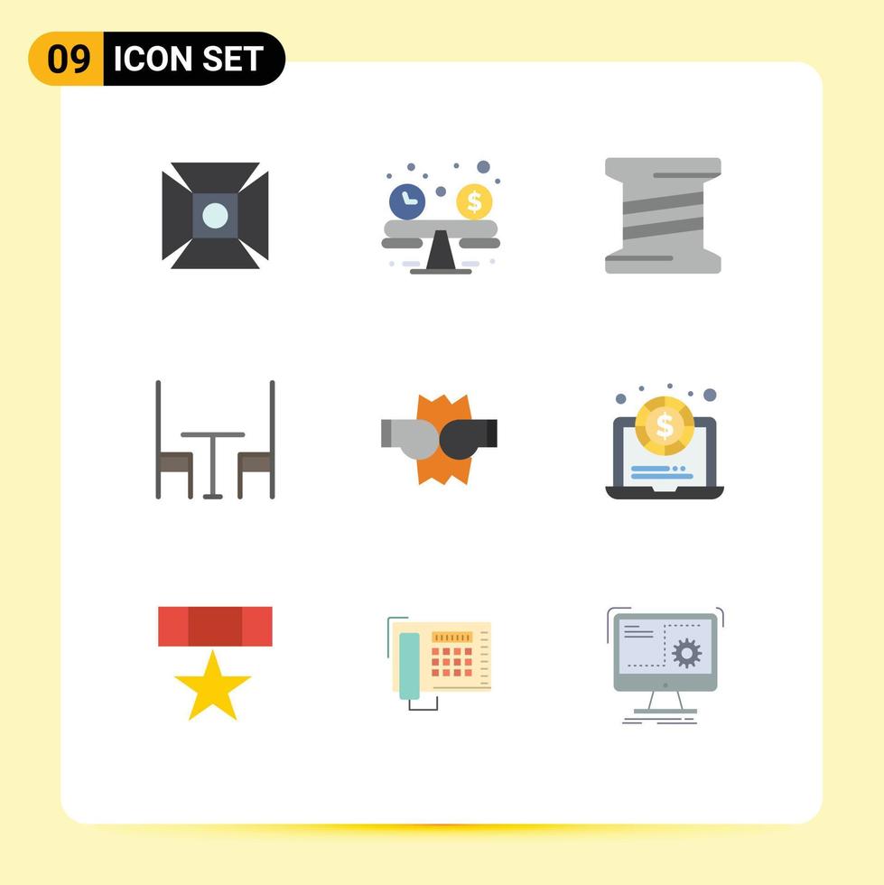Modern Set of 9 Flat Colors Pictograph of laptop punch coil fight table Editable Vector Design Elements