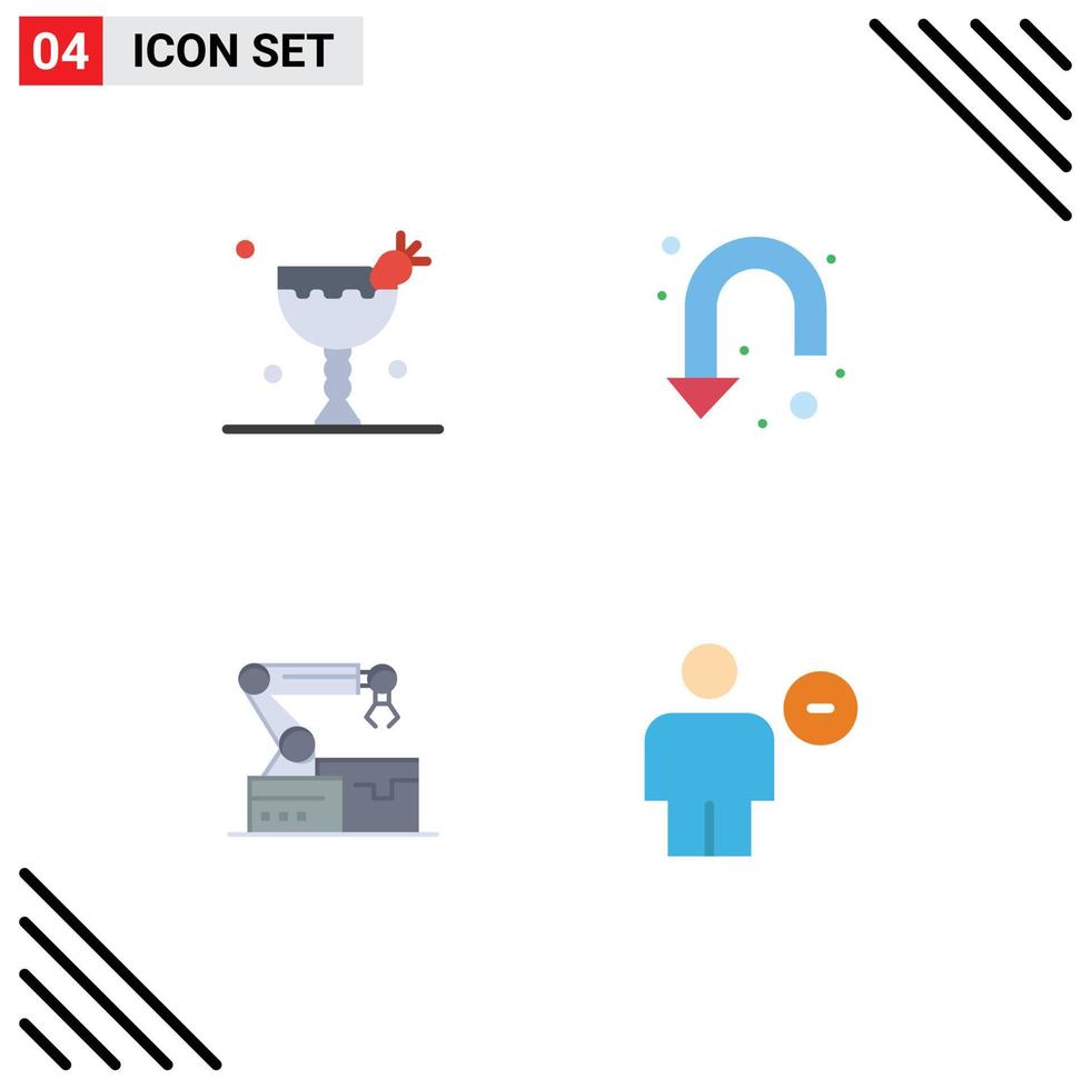 Set of 4 Commercial Flat Icons pack for cocktail robotic eat u turn technology Editable Vector Design Elements