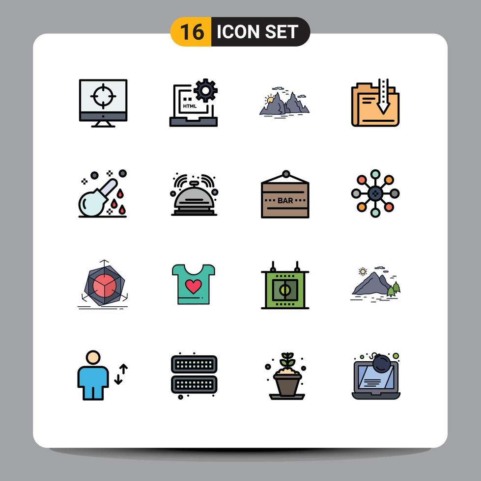 16 User Interface Flat Color Filled Line Pack of modern Signs and Symbols of download content html archive nature Editable Creative Vector Design Elements