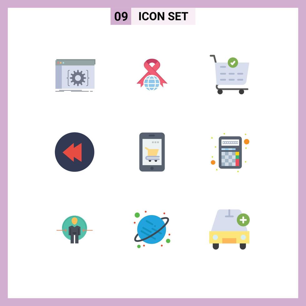 Flat Color Pack of 9 Universal Symbols of shopping device world cart multimedia Editable Vector Design Elements