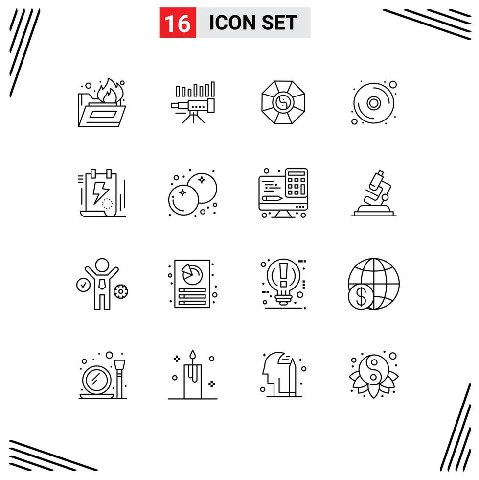 Modern Set of 16 Outlines and symbols such as document disk trend cd china Editable Vector Design Elements