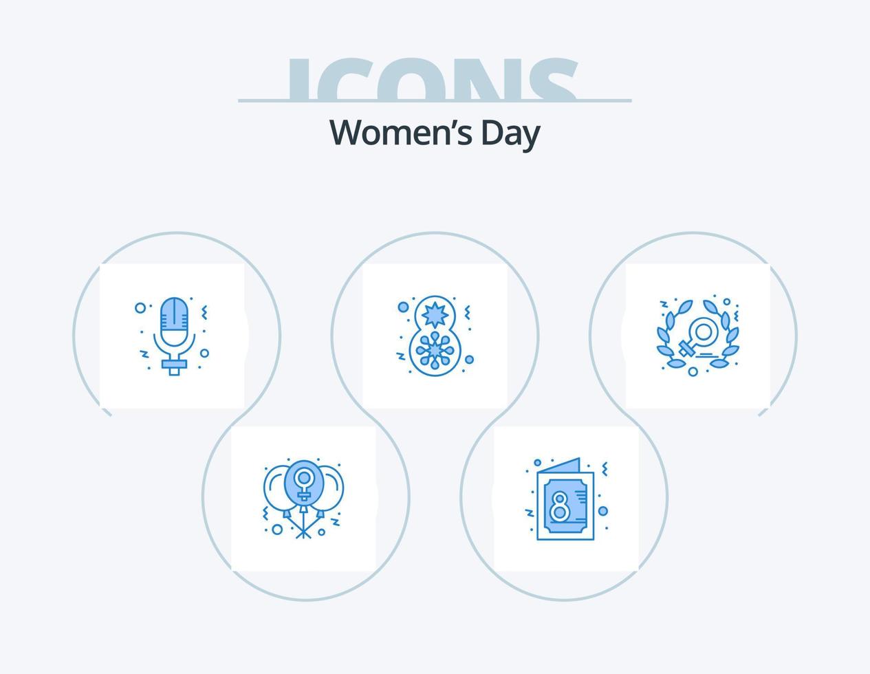 Womens Day Blue Icon Pack 5 Icon Design. gift. day. invite. women. microphone vector