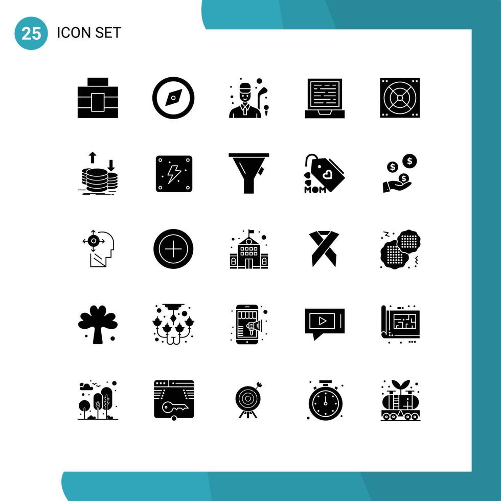 Modern Set of 25 Solid Glyphs and symbols such as finance bathroom golfing bath design Editable Vector Design Elements