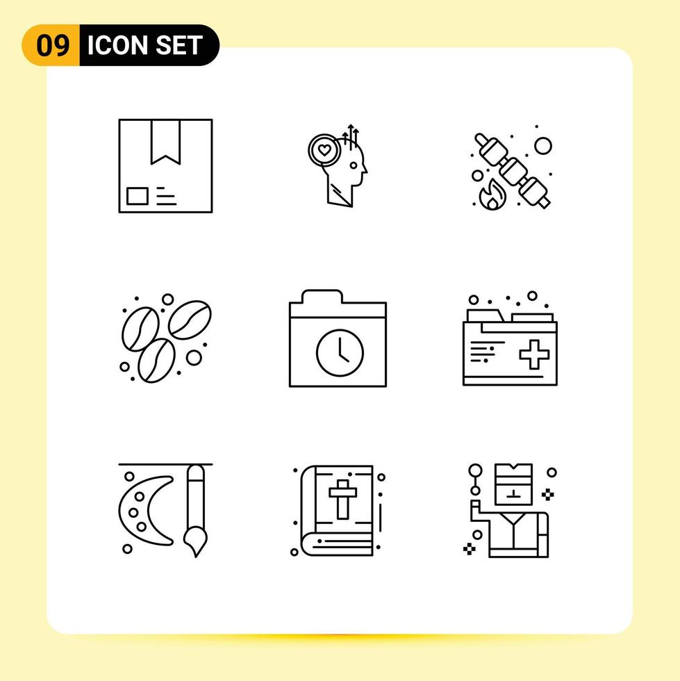 Modern Set of 9 Outlines and symbols such as food bean staff sweet picnic Editable Vector Design Elements