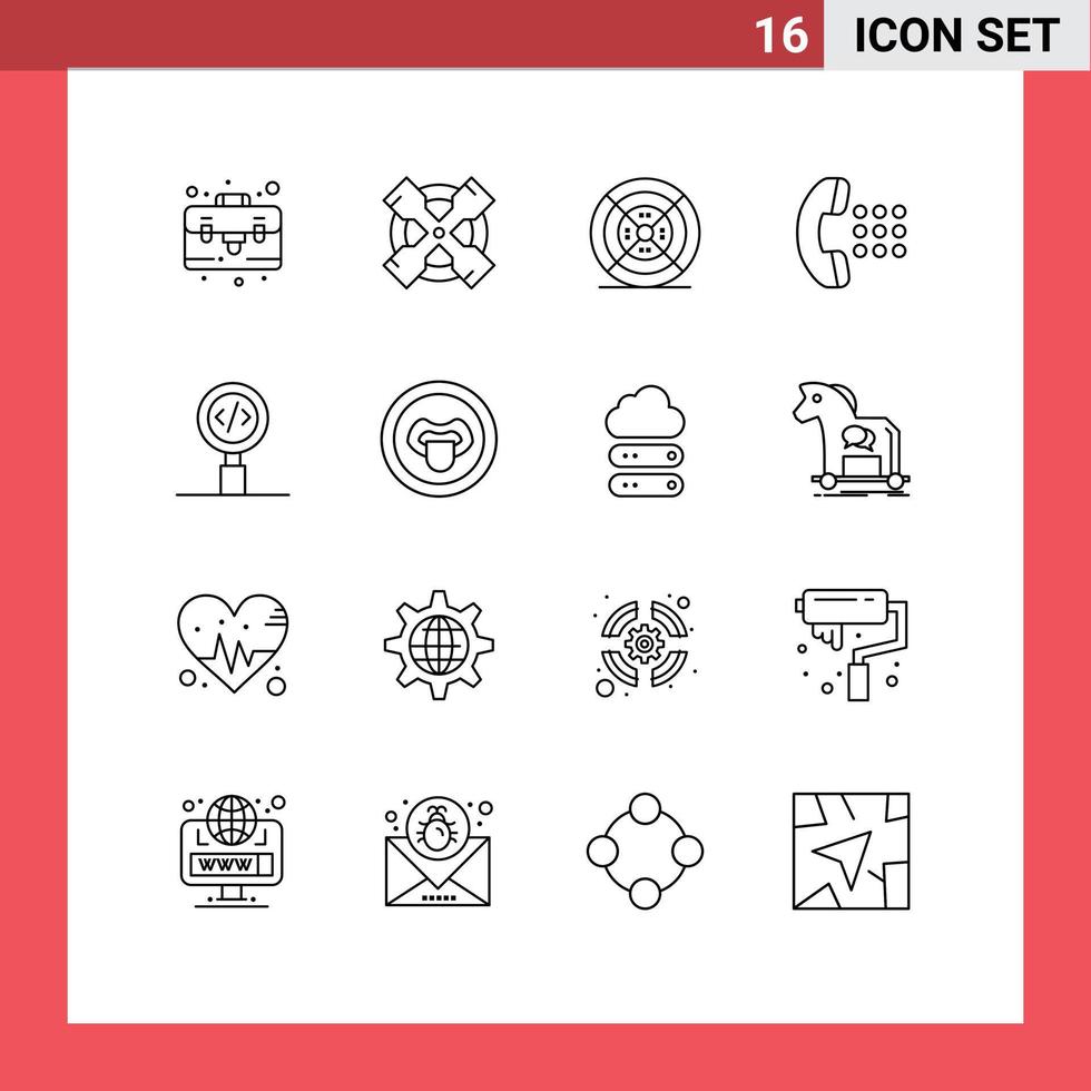 16 Thematic Vector Outlines and Editable Symbols of programming coding printing code dial Editable Vector Design Elements