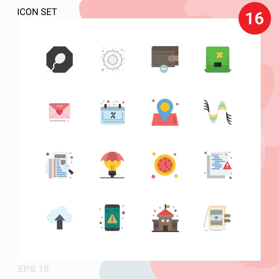 16 User Interface Flat Color Pack of modern Signs and Symbols of calendar heart wallet weddind sms Editable Pack of Creative Vector Design Elements